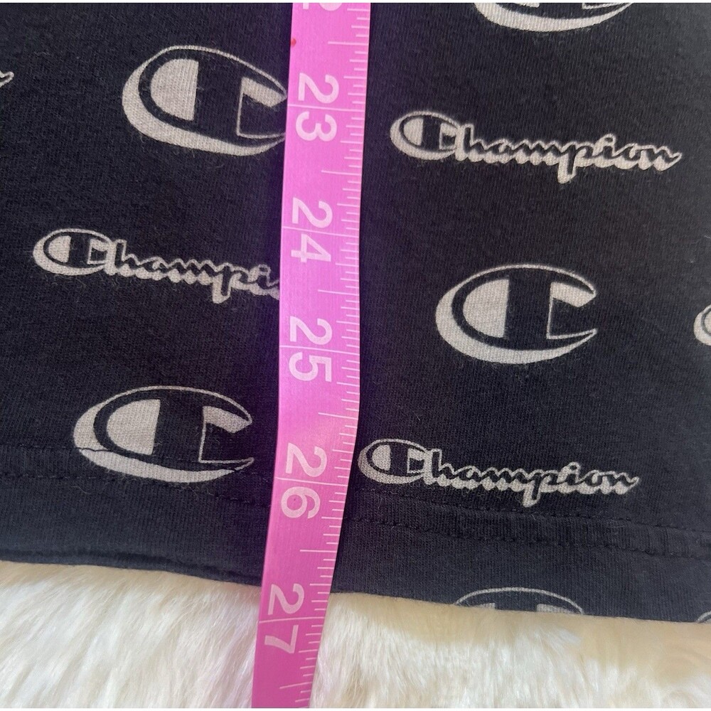 Champion Black All Over Print Logo T-Shirt Men's Size Medium AOP Tee - Picture 6 of 6